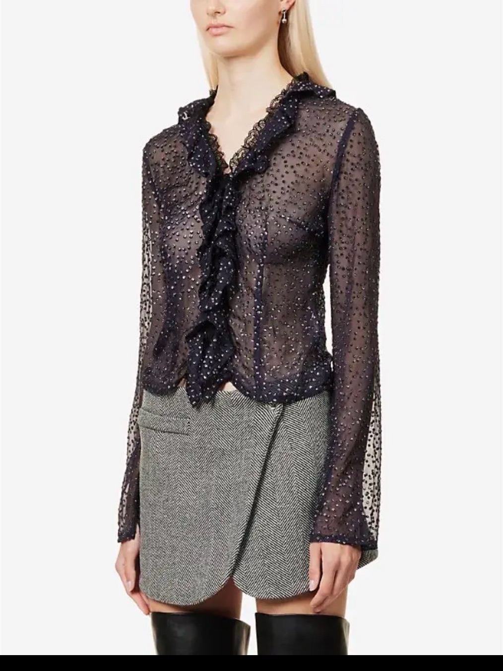 Coperni Black Sheer Ruffle Dot Blouse
